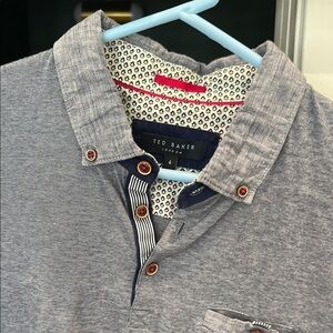 Ted Baker Casual Blue and Gray Button Down Shirt with Stylish Collar